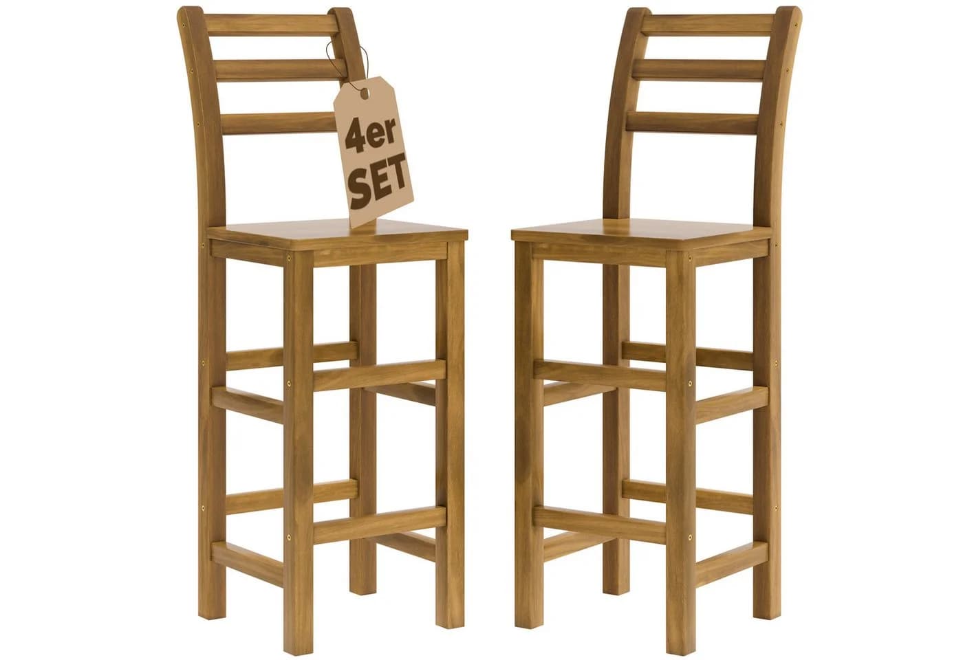 Casaria Barhocker 4er-Set Akazie massiv mit Lehne - Bild 2