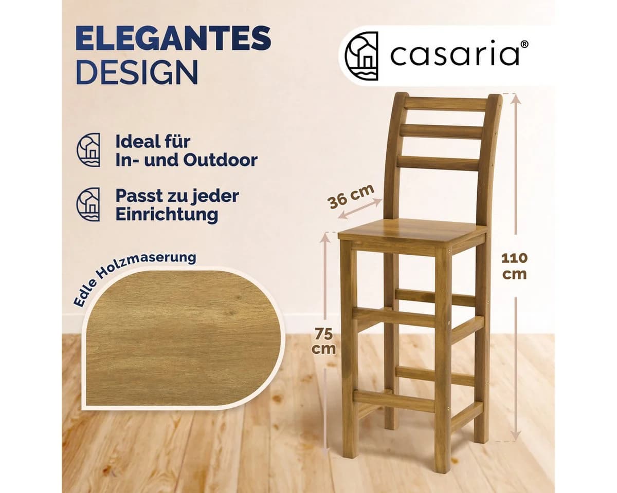 Casaria Barhocker 4er-Set Akazie massiv mit Lehne - Bild 3