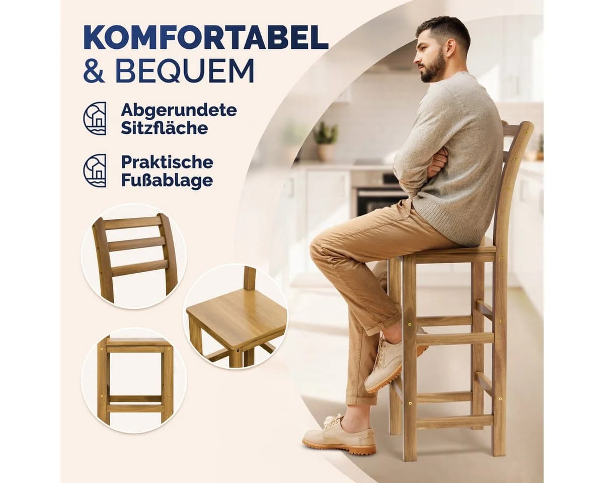Casaria Barhocker 4er-Set Akazie massiv mit Lehne - Bild 4