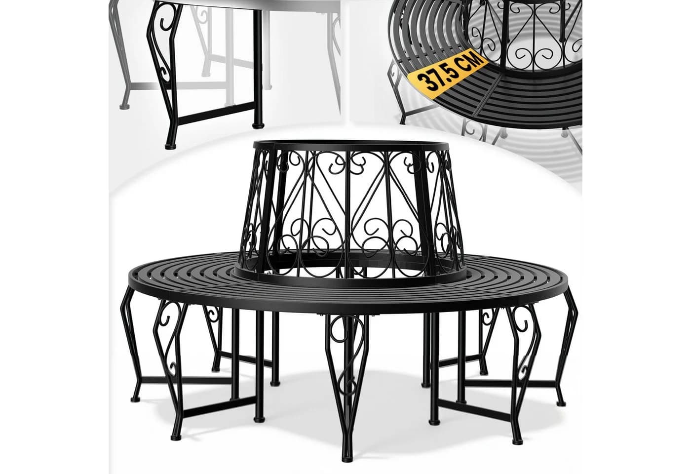 Casaria Bank Sitzbank Ø160cm Metall 320kg Belastbar Garten Baum Schwarz - Bild 2