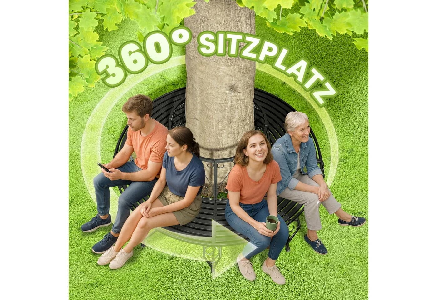 Casaria Bank Sitzbank Ø160cm Metall 320kg Belastbar Garten Baum Schwarz - Bild 3
