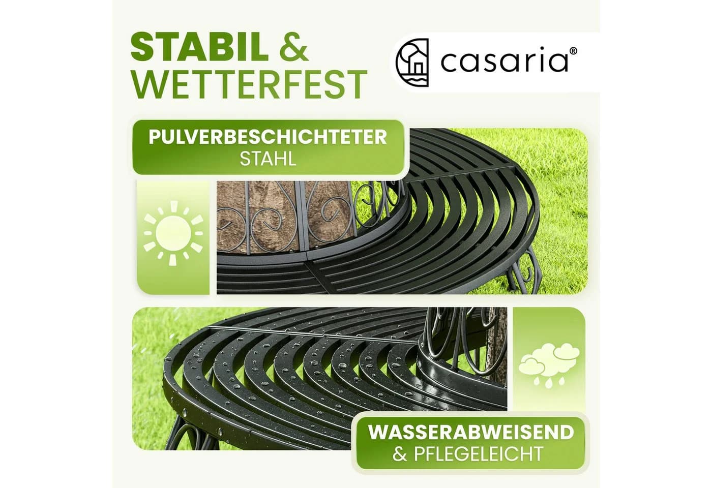 Casaria Bank Sitzbank Ø160cm Metall 320kg Belastbar Garten Baum Schwarz - Bild 4