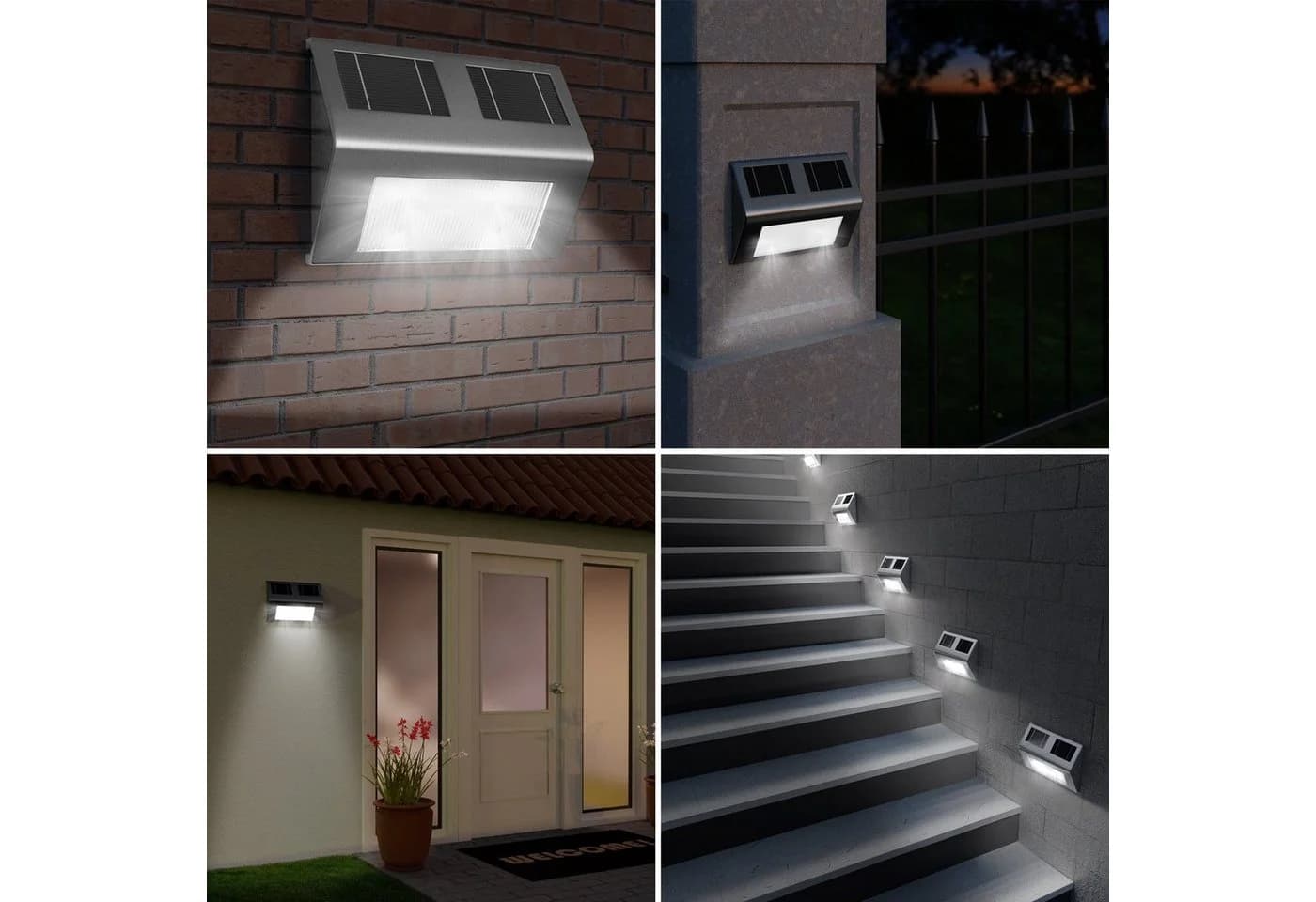 monzana LED Solarleuchte 2er Set Edelstahl Außen