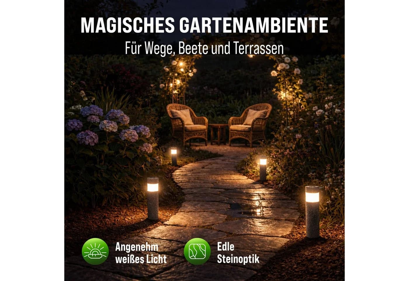 monzana 8er Set LED Solarleuchte mit Erdspieß Grau