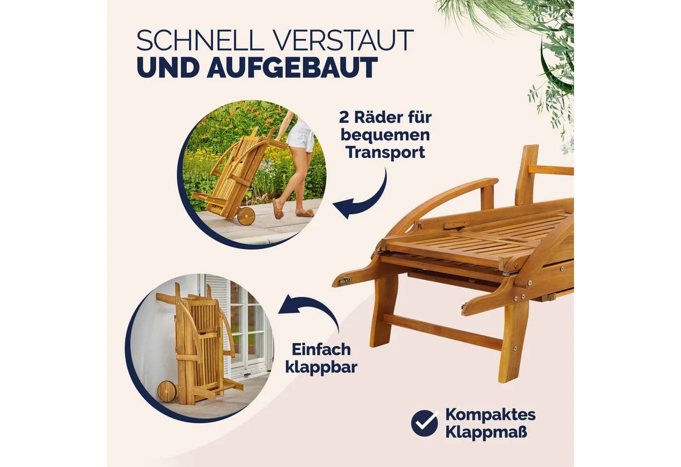 Casaria Gartenliege Tami Sun 2er Set Klappbar Wetterfest Holz - Bild 5