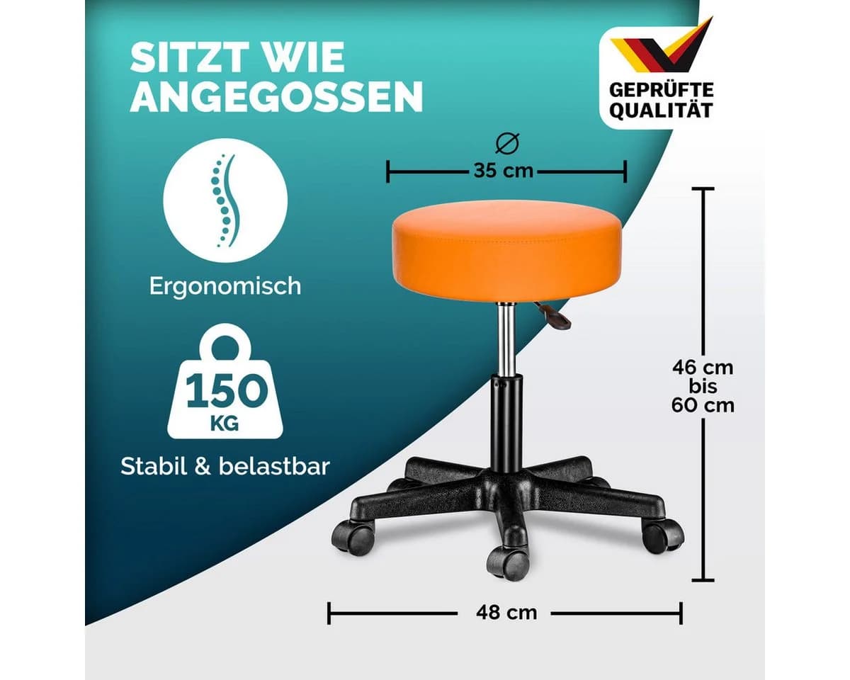 Casaria Drehhocker Höhenverstellbar 46-60cm Kunstleder Orange - Bild 4