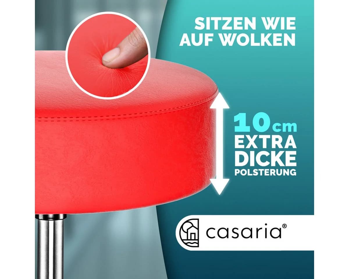 Casaria Drehhocker Rot Höhenverstellbar 10cm Polsterung