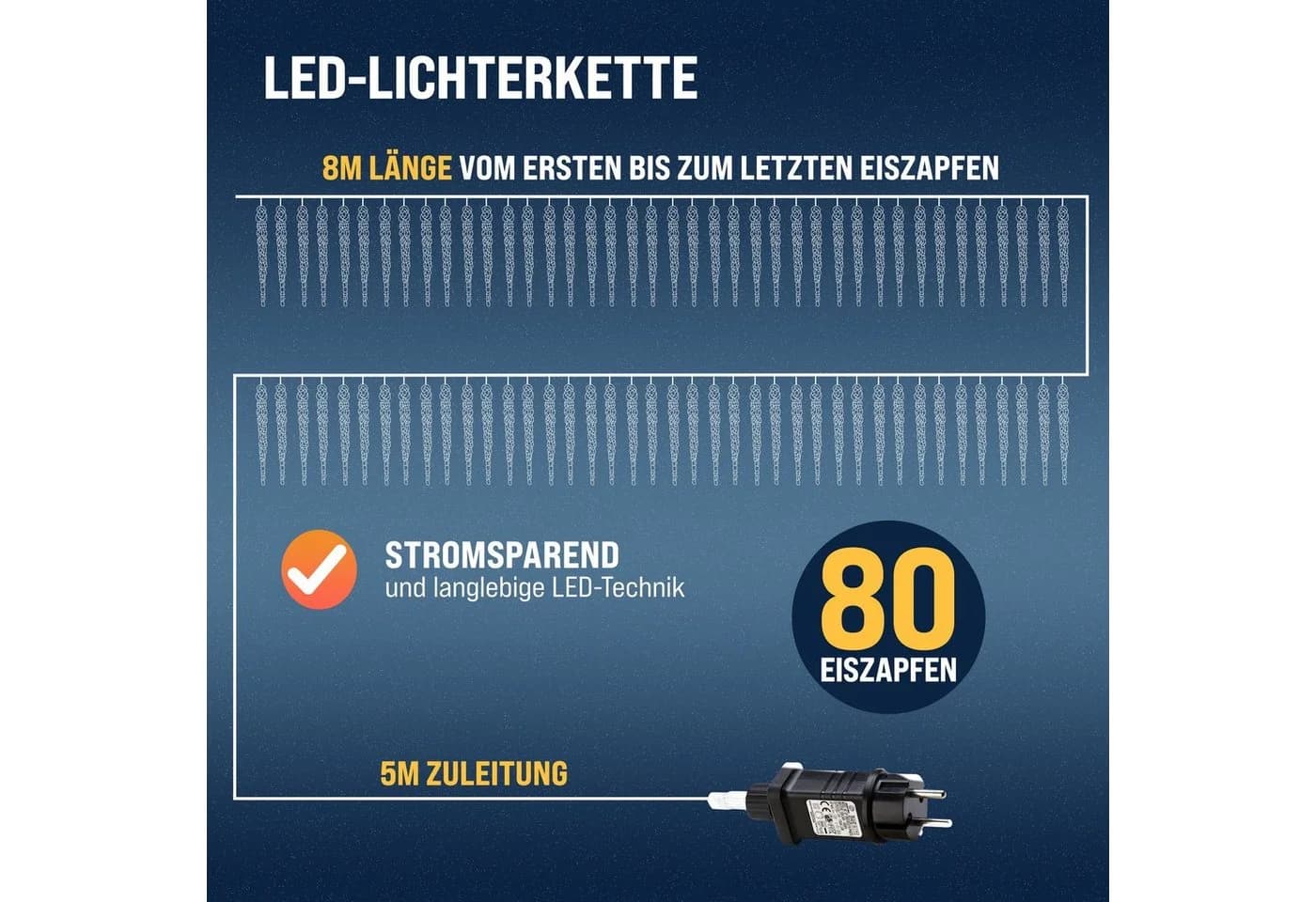 monzana Lichterkette Eiszapfen 13m 80 Zapfen Blau Eisregen - Bild 3