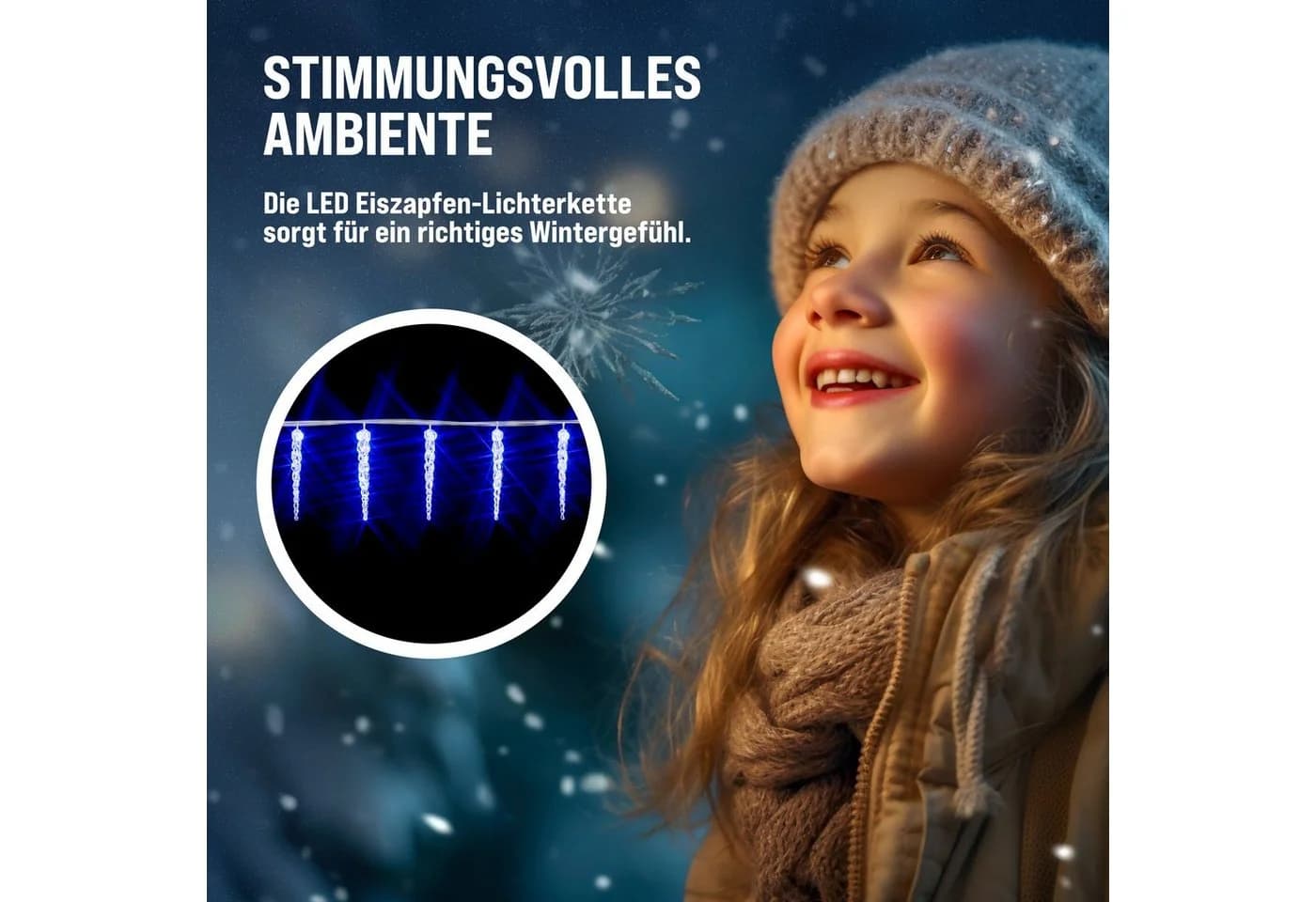 monzana Lichterkette Eiszapfen 13m 80 Zapfen Blau Eisregen - Bild 4