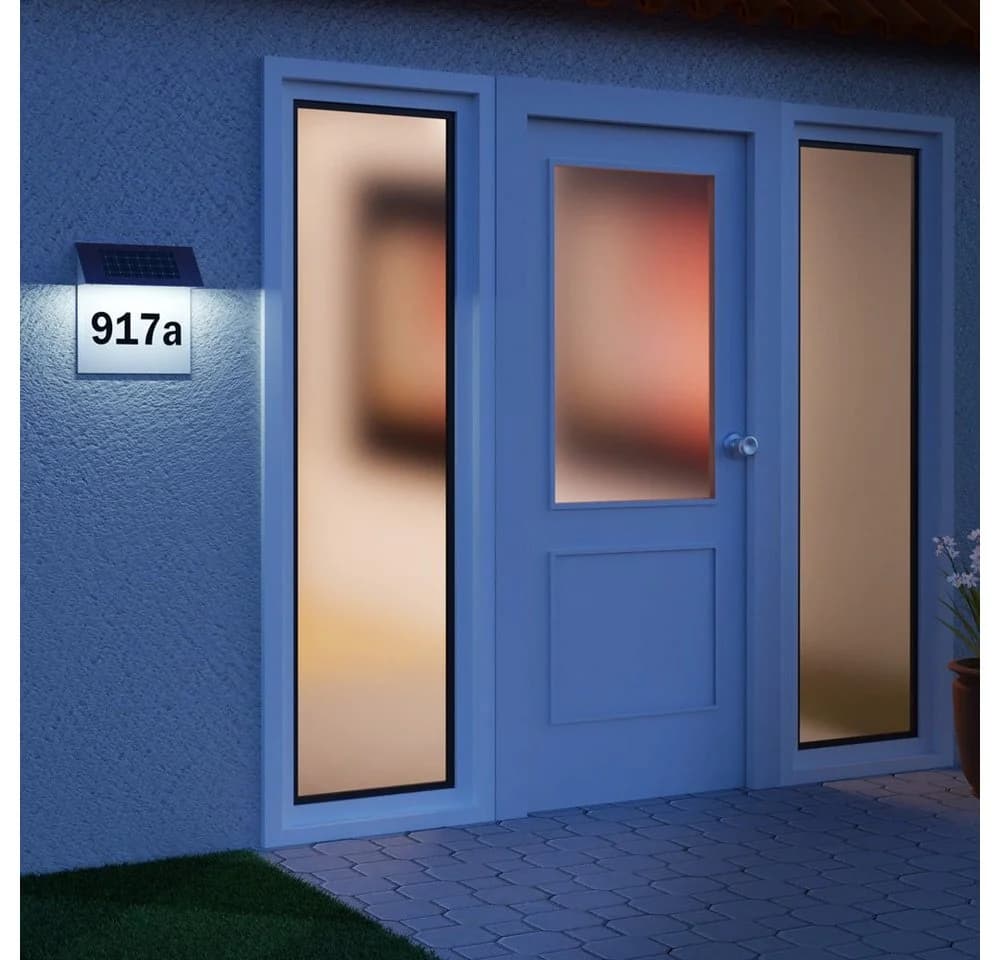 monzana Solar Hausnummer Wandleuchte LED Edelstahl Weiss