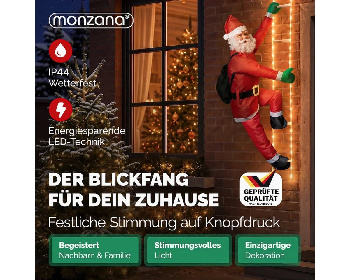 MONZANA Weihnachtsmann LED Leiter XXL 240cm 8 Leuchtfunktionen
