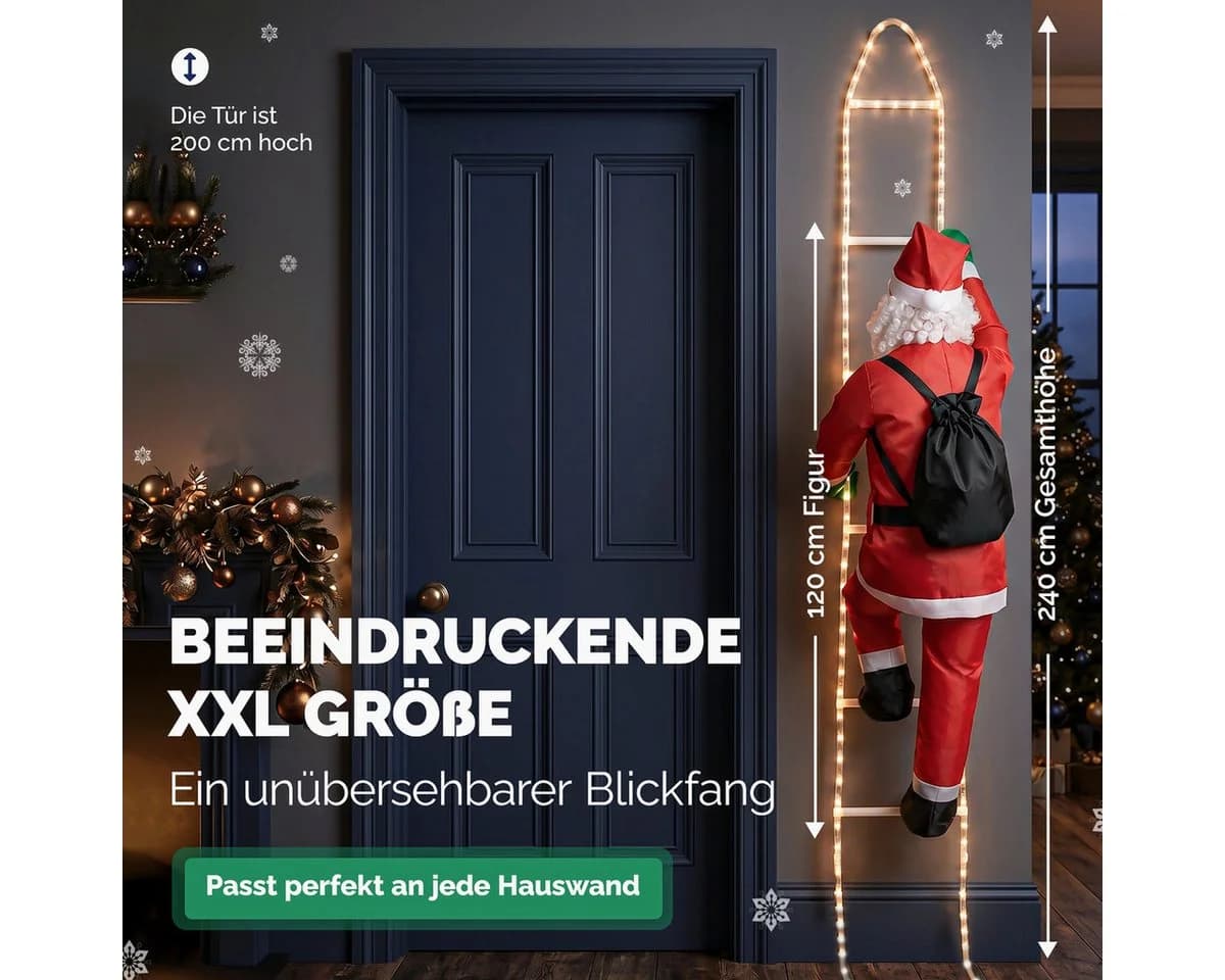 MONZANA Weihnachtsmann LED Leiter XXL 240cm 8 Leuchtfunktionen - Bild 3