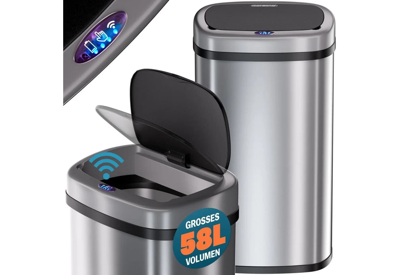 monzana Sensor Mülleimer 58L Edelstahl Automatisch Silber - Bild 2