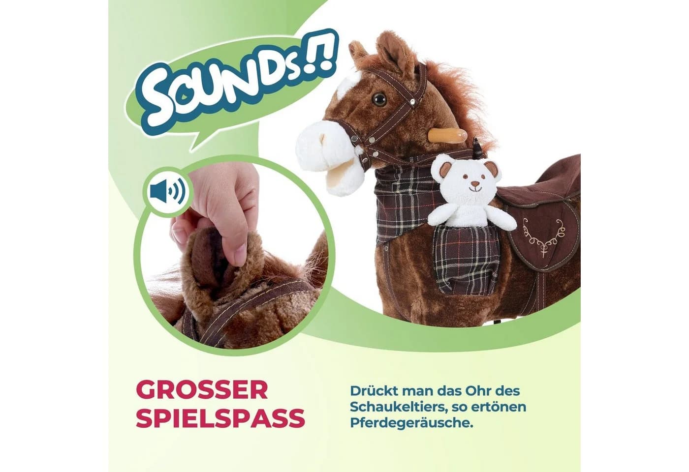 Deuba Schaukeltier Pferd mit Sattel und Steigbügeln, Schaukelpferd für Kinder - Bild 4