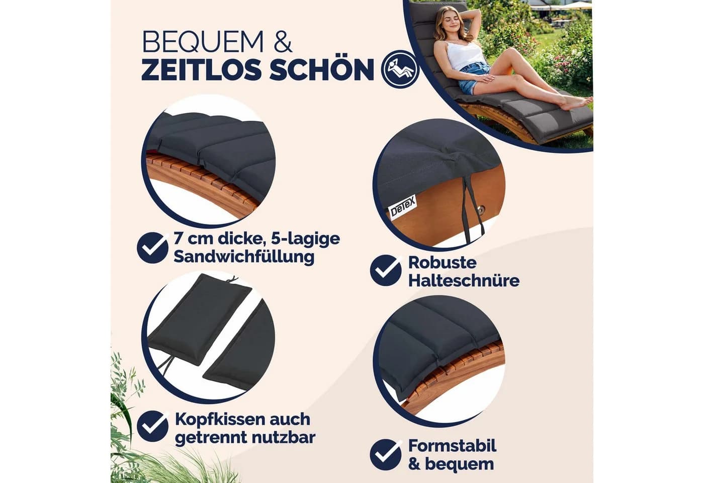 Detex Polsterauflage Sonnenliege Anthrazit Wasserabweisend - Bild 3