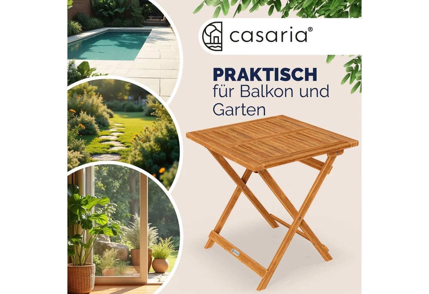 Casaria Klapptisch Balkontisch Klappbar Holz 70x70cm