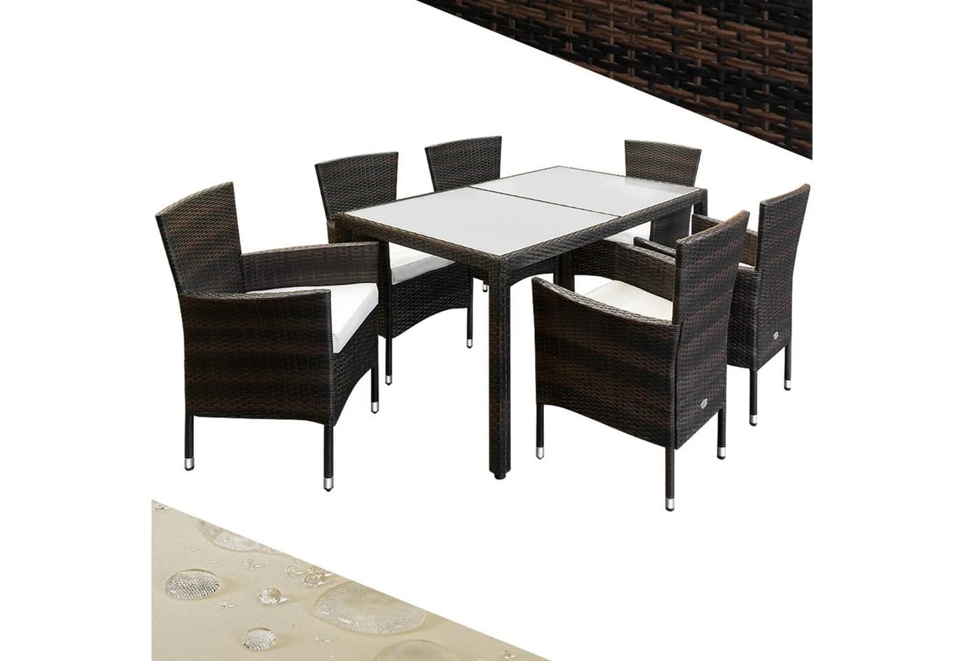 Casaria Garten-Essgruppe 6+1 mit Polyrattan und Sicherheitsglas - Bild 2