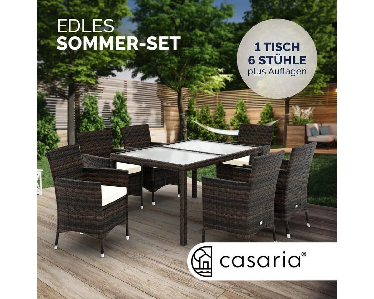 Casaria Garten-Essgruppe 6+1 mit Polyrattan und Sicherheitsglas - Bild 3