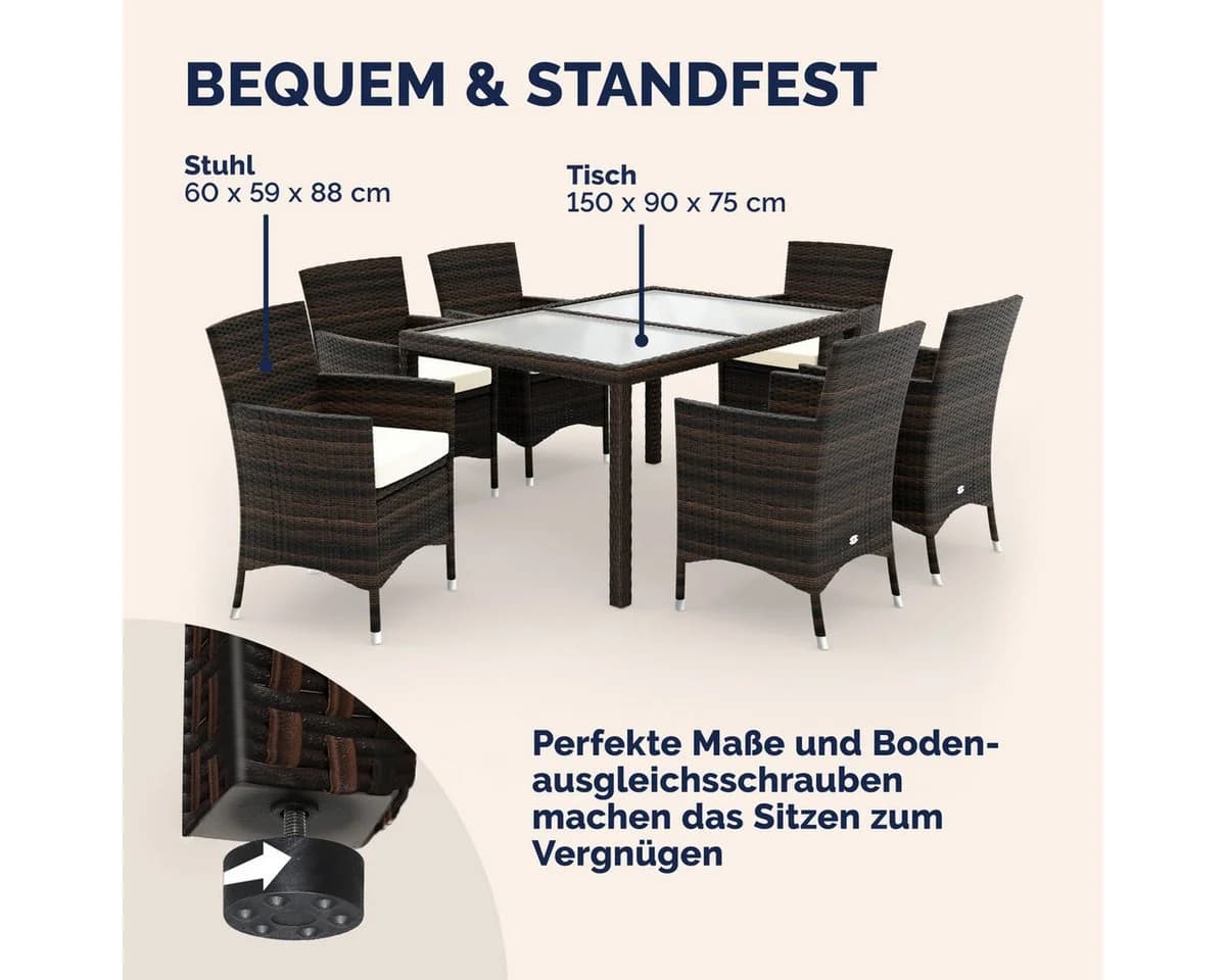 Casaria Garten-Essgruppe 6+1 mit Polyrattan und Sicherheitsglas - Bild 5