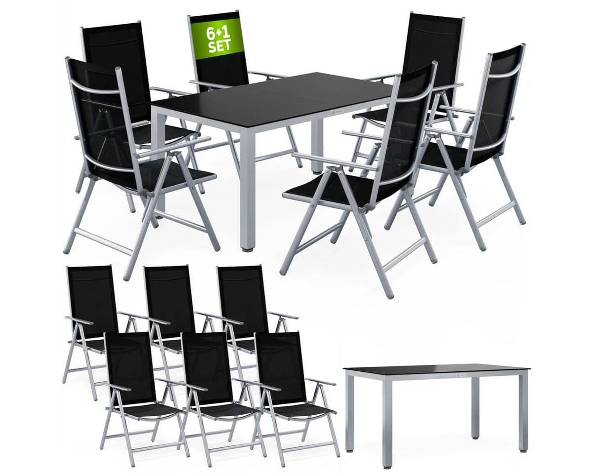 Casaria Garten-Essgruppe Bern 7-tlg. Aluminium Glas Silber Schwarz - Bild 2