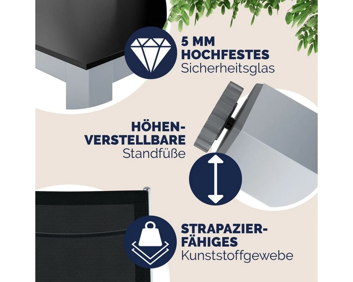 Casaria Garten-Essgruppe Bern 7-tlg. Aluminium Glas Silber Schwarz - Bild 4