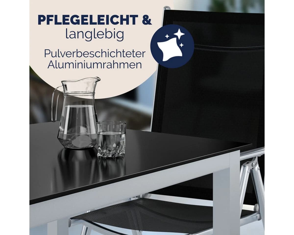 Casaria Garten-Essgruppe Bern 7-tlg. Aluminium Glas Silber Schwarz - Bild 5