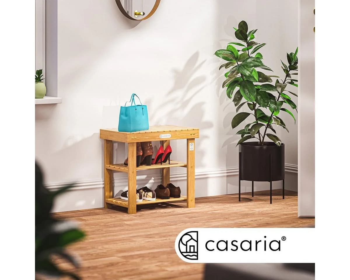 Casaria Schuhbank aus massivem Akazienholz mit 3 Ebenen