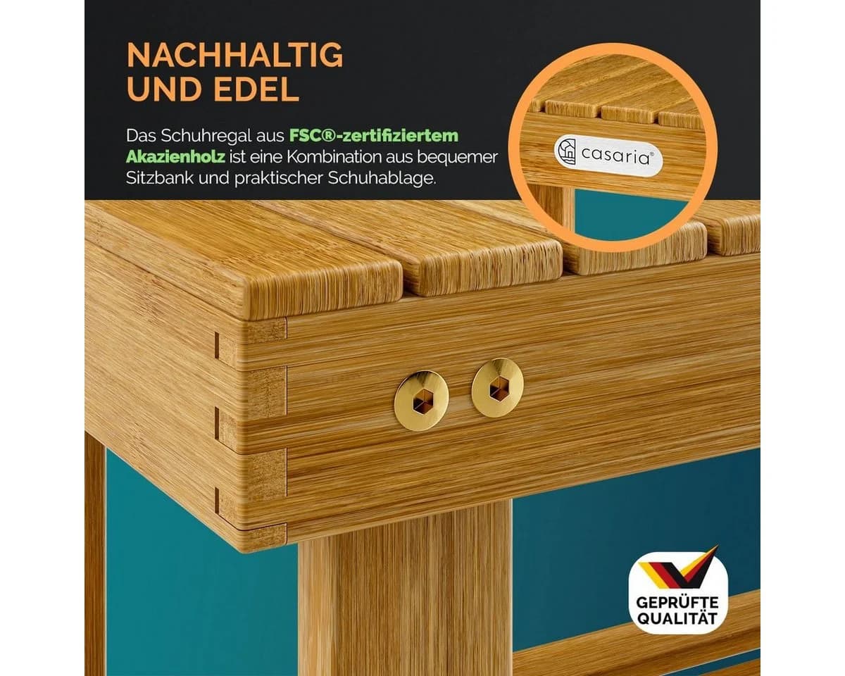 Casaria Schuhbank aus massivem Akazienholz mit 3 Ebenen - Bild 4