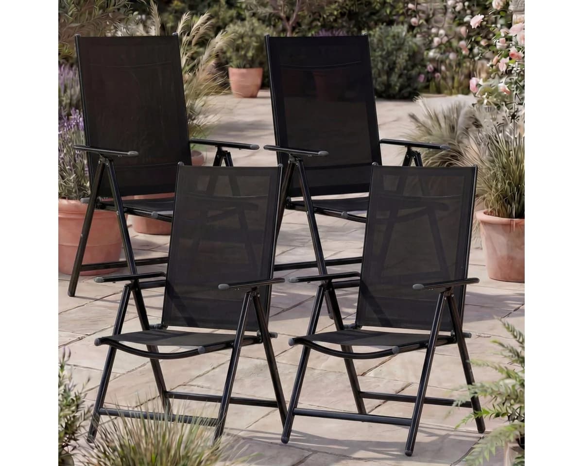 Casaria Gartenstuhl Hochlehner Klappbar 8-fach Verstellbar Aluminium Schwarz