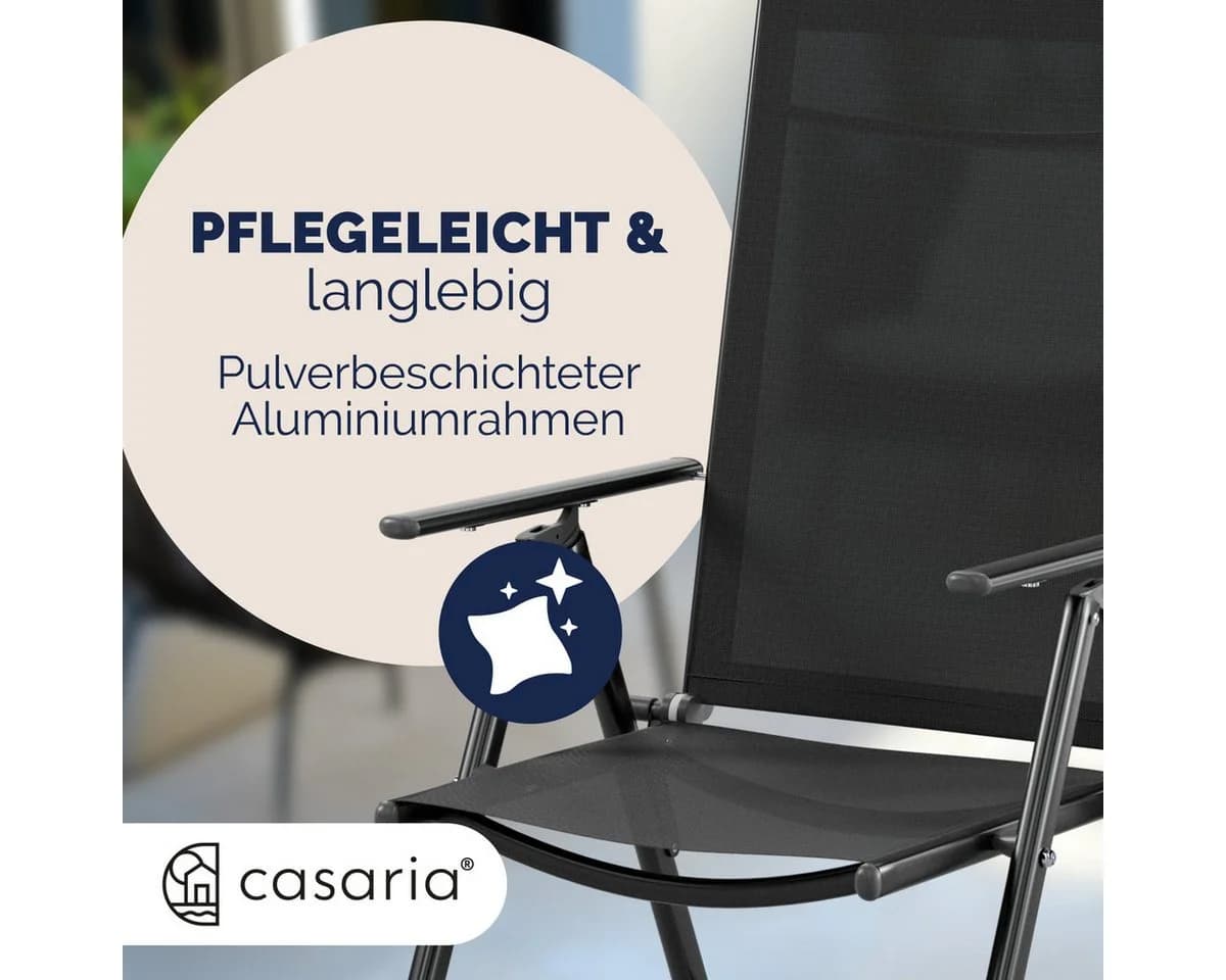 Casaria Gartenstuhl Hochlehner Klappbar 8-fach Verstellbar Aluminium Schwarz - Bild 5