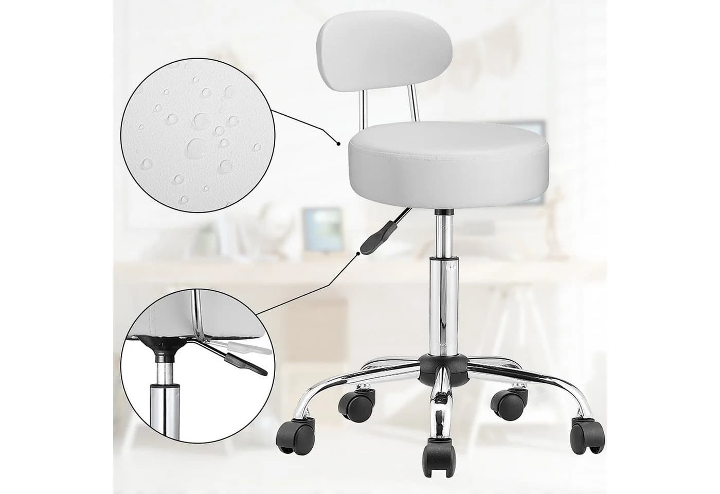 Casaria Drehhocker mit Lehne Weiß Höhenverstellbar 360° Drehbar - Bild 5