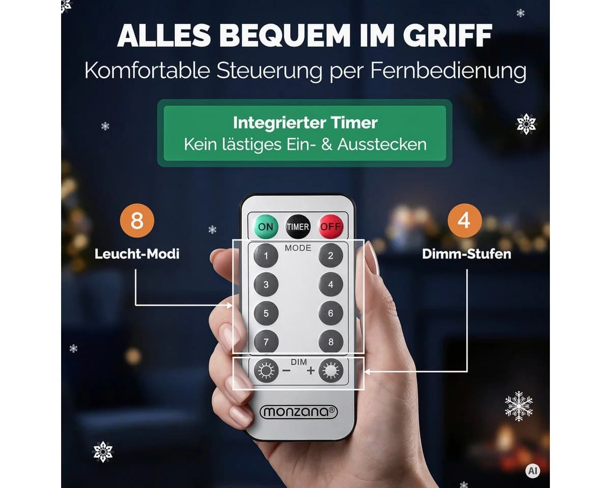 monzana Weihnachtsmann auf Leiter mit 40 LEDs, 90cm, rot, dimmbar, Timer, IP44 - Bild 4