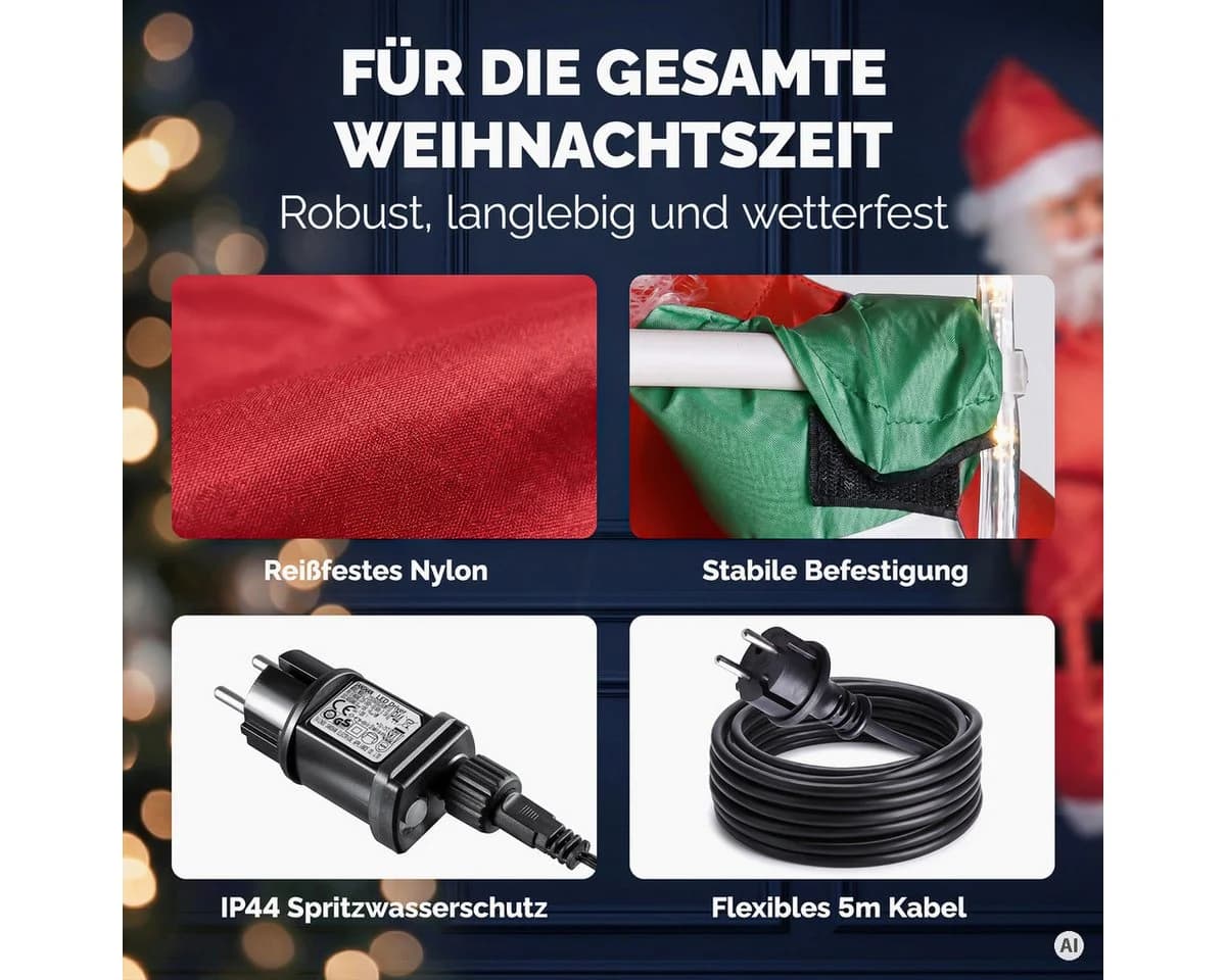 monzana Weihnachtsmann auf Leiter mit 40 LEDs, 90cm, rot, dimmbar, Timer, IP44 - Bild 5