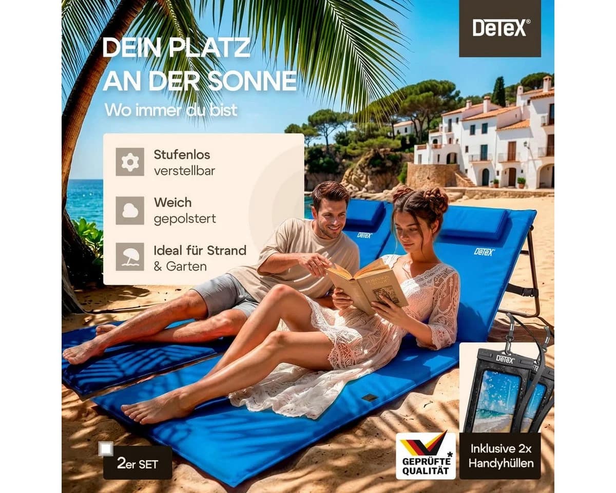 Detex Strandliege mit Rückenlehne blau klappbar gepolstert
