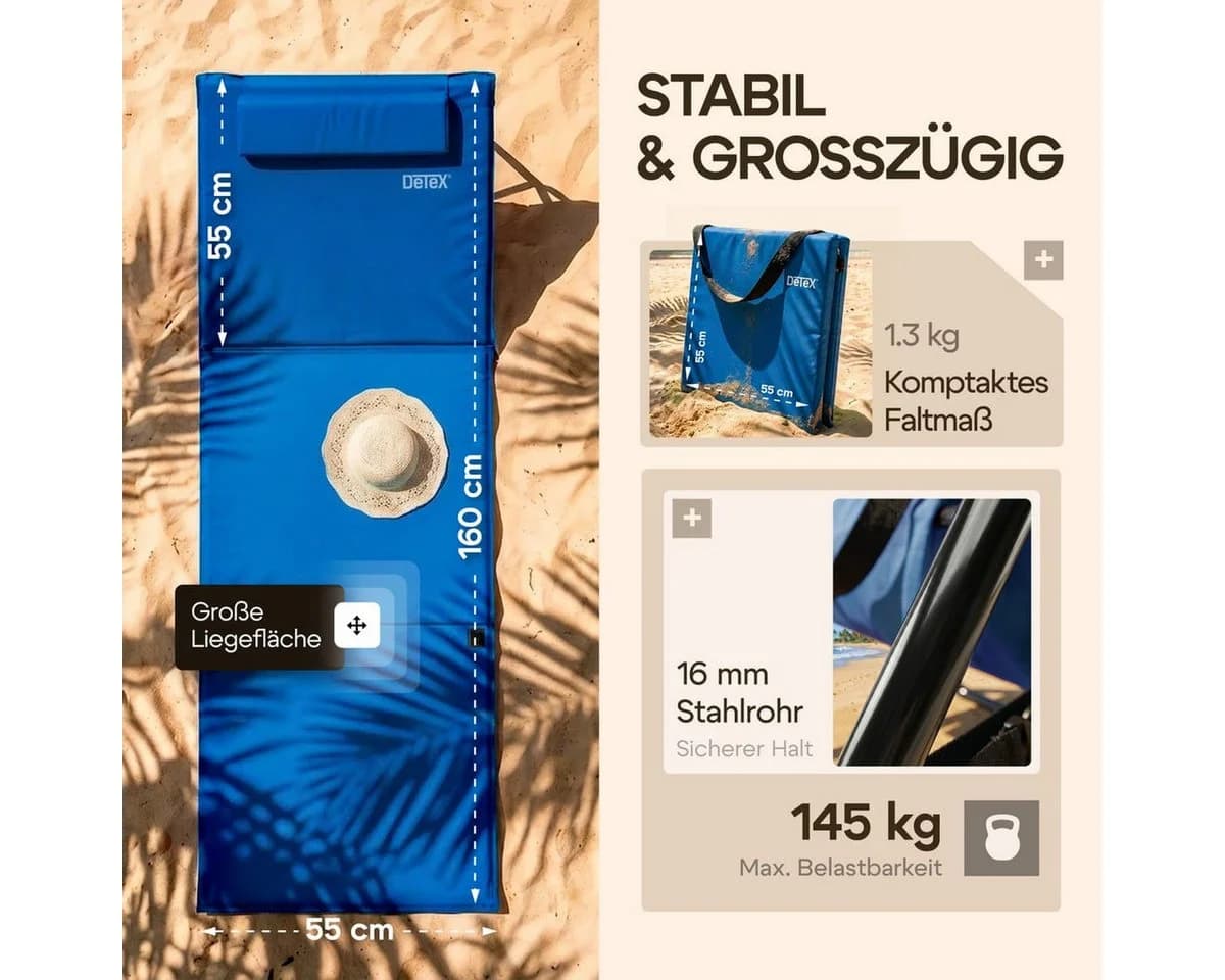 Detex Strandliege mit Rückenlehne blau klappbar gepolstert - Bild 3