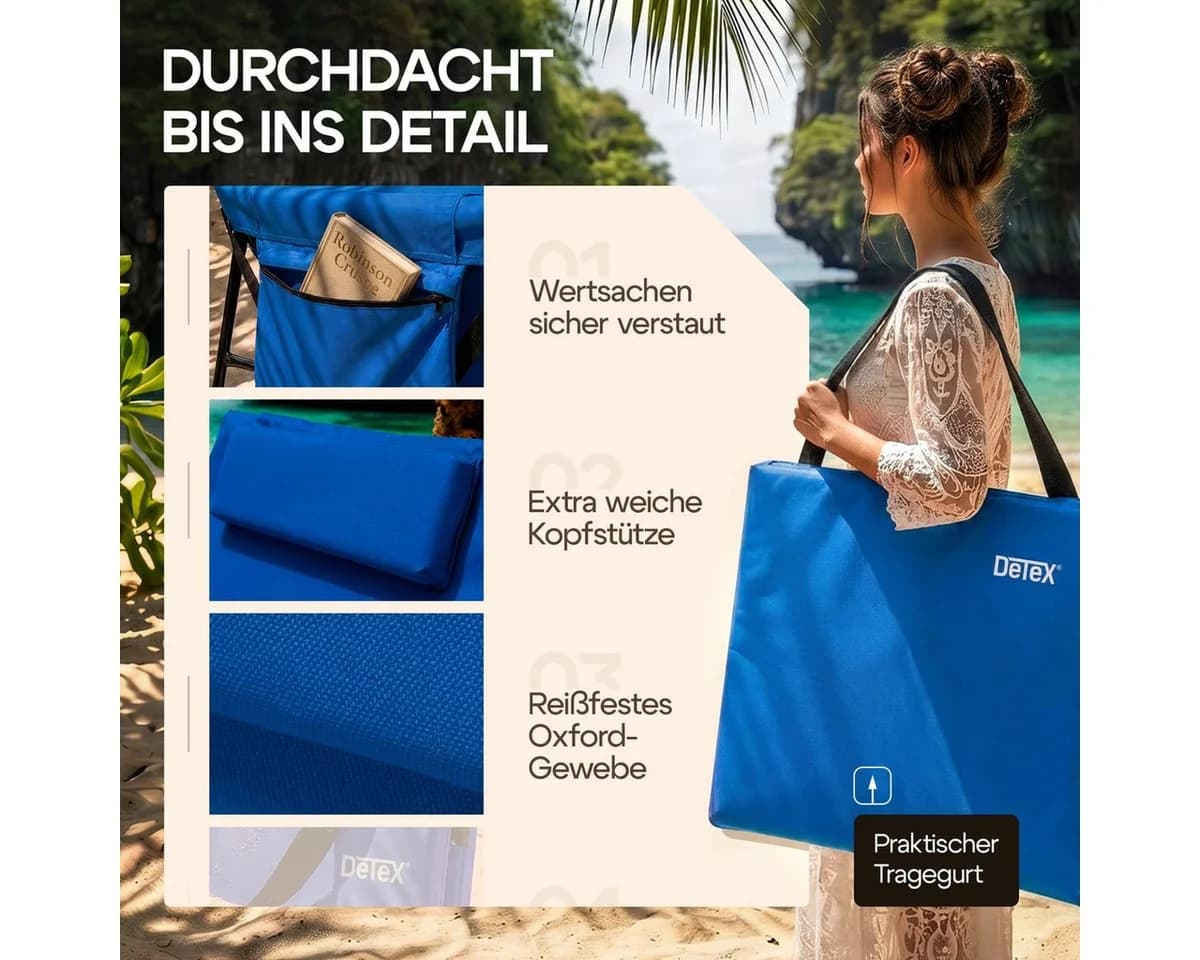 Detex Strandliege mit Rückenlehne blau klappbar gepolstert - Bild 4