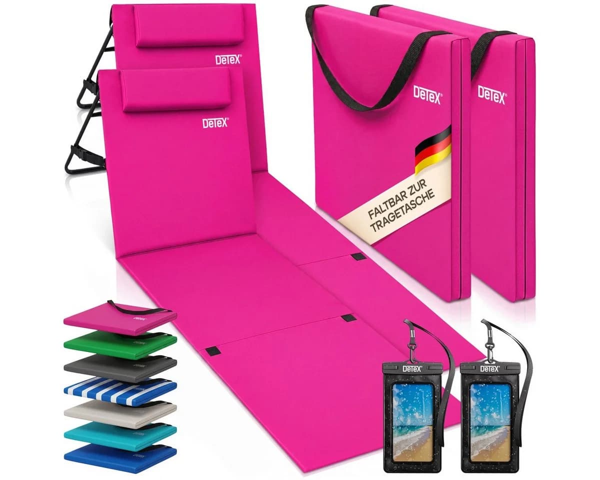 Detex Gartenliege Strandmatte Gepolstert Rosa mit Rückenlehne - Bild 2