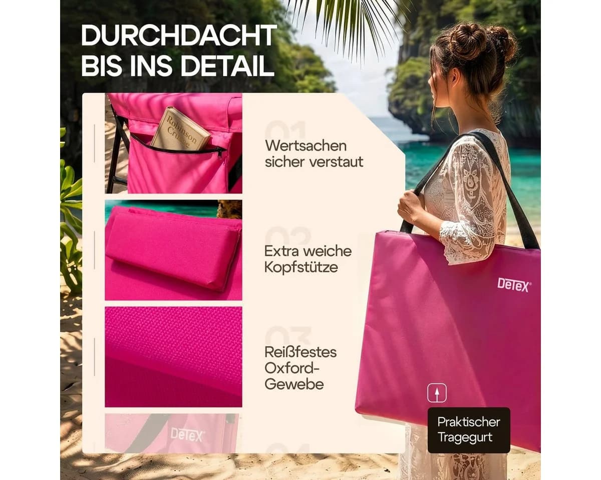 Detex Gartenliege Strandmatte Gepolstert Rosa mit Rückenlehne - Bild 4