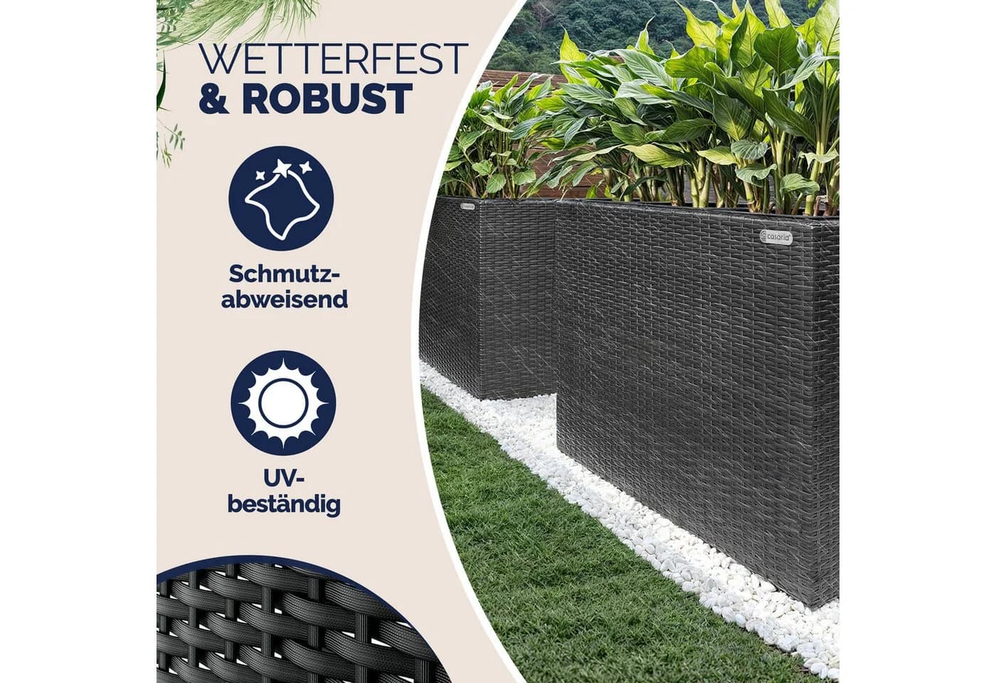 Casaria Pflanzkübel 4 Innentöpfe Polyrattan Schwarz