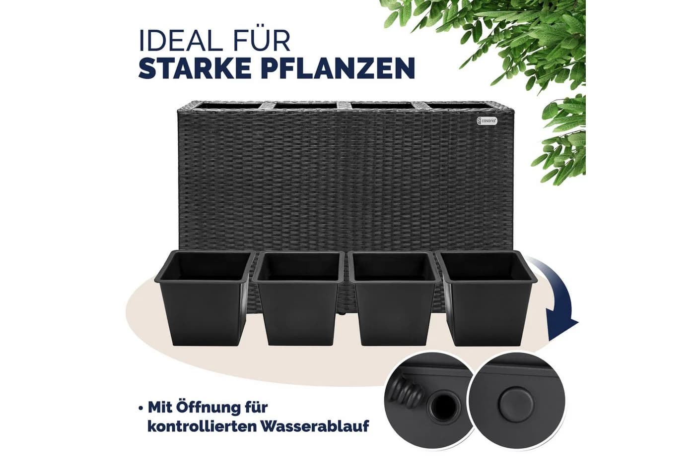 Casaria Pflanzkübel 4 Innentöpfe Polyrattan Schwarz - Bild 5