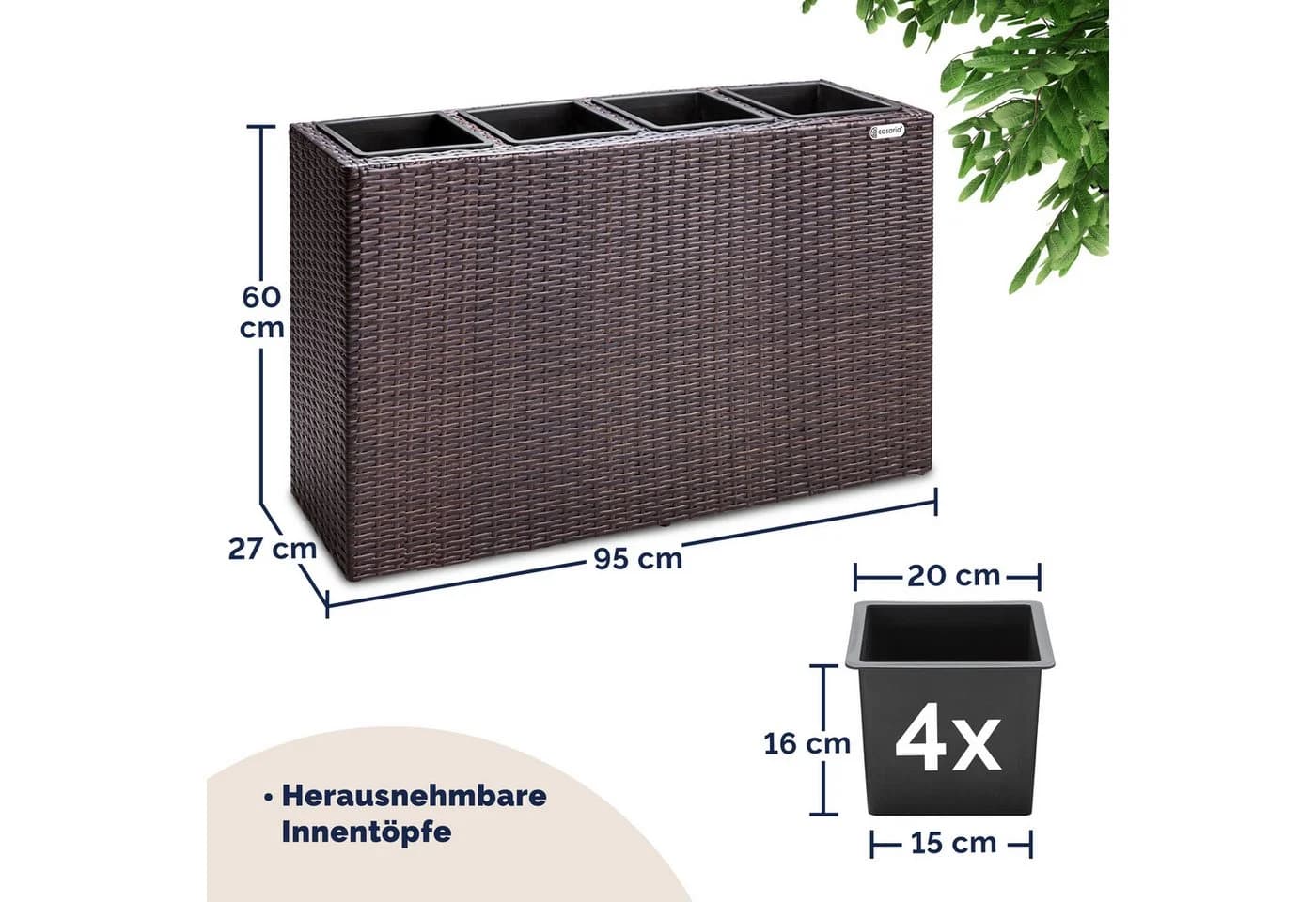 Casaria Pflanzkübel 4 Innentöpfe Braunes Polyrattan Design - Bild 3