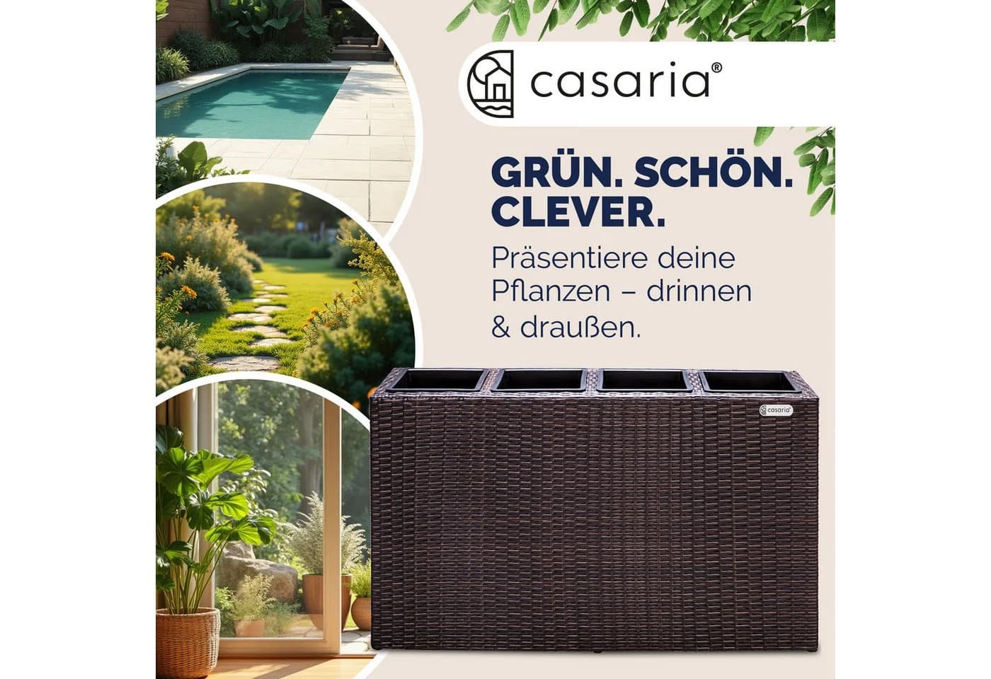 Casaria Pflanzkübel 4 Innentöpfe Braunes Polyrattan Design - Bild 4