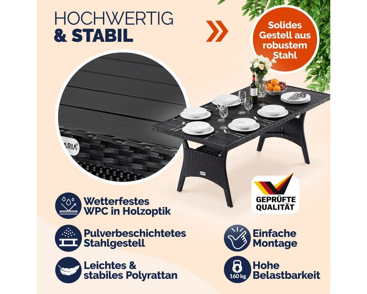 Casaria Gartentisch Polyrattan mit WPC-Tischplatte höhenverstellbar - Bild 5