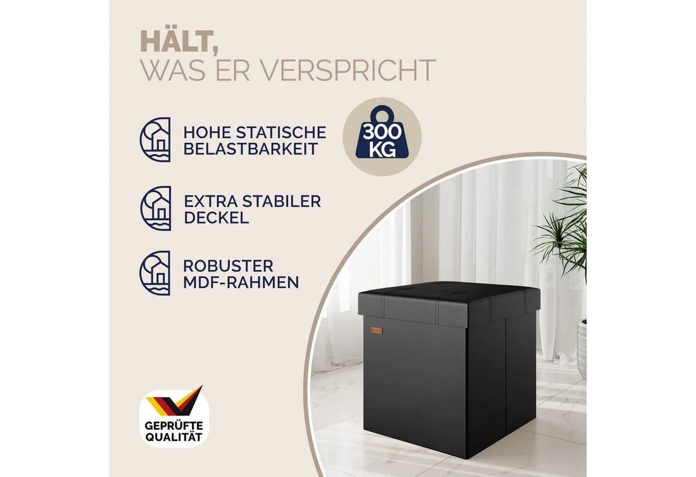 Casaria Sitzhocker Schwarz Faltbar mit Stauraum Gepolstert - Bild 3