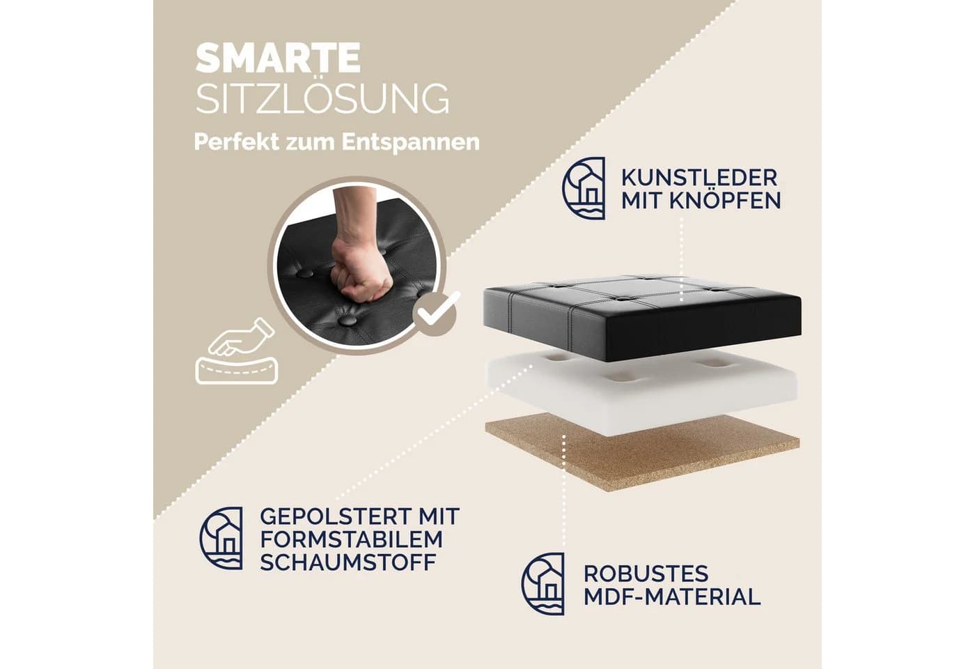 Casaria Sitzhocker Schwarz Faltbar mit Stauraum Gepolstert - Bild 4