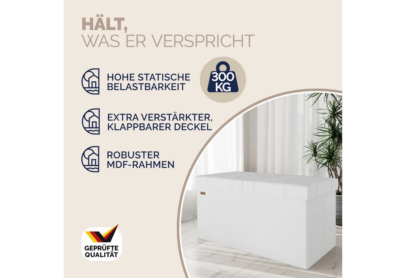 Casaria Sitzbank Faltbar Gepolstert Kunstleder 100L Weiß - Bild 3