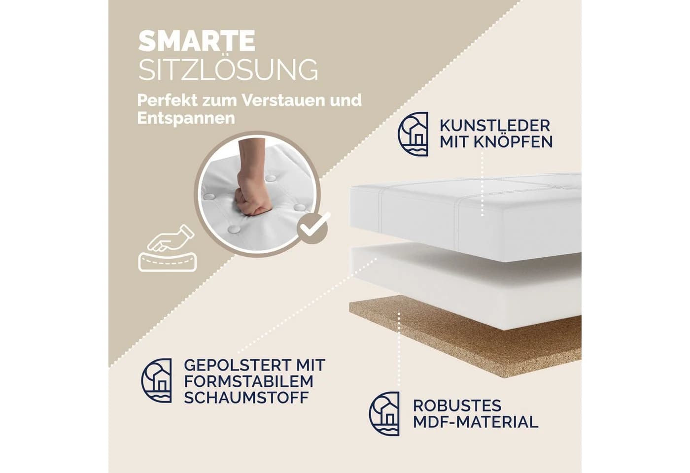 Casaria Sitzbank Faltbar Gepolstert Kunstleder 100L Weiß - Bild 4