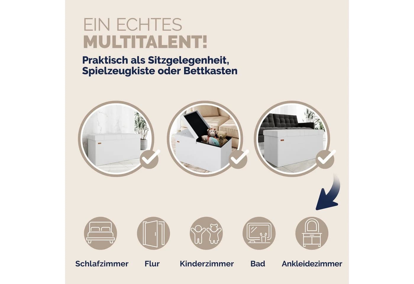 Casaria Sitzbank Faltbar Gepolstert Kunstleder 100L Weiß - Bild 5