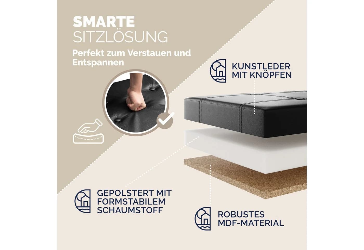Casaria Sitzbank 130L Kunstleder Klappbar Gepolstert - Bild 4