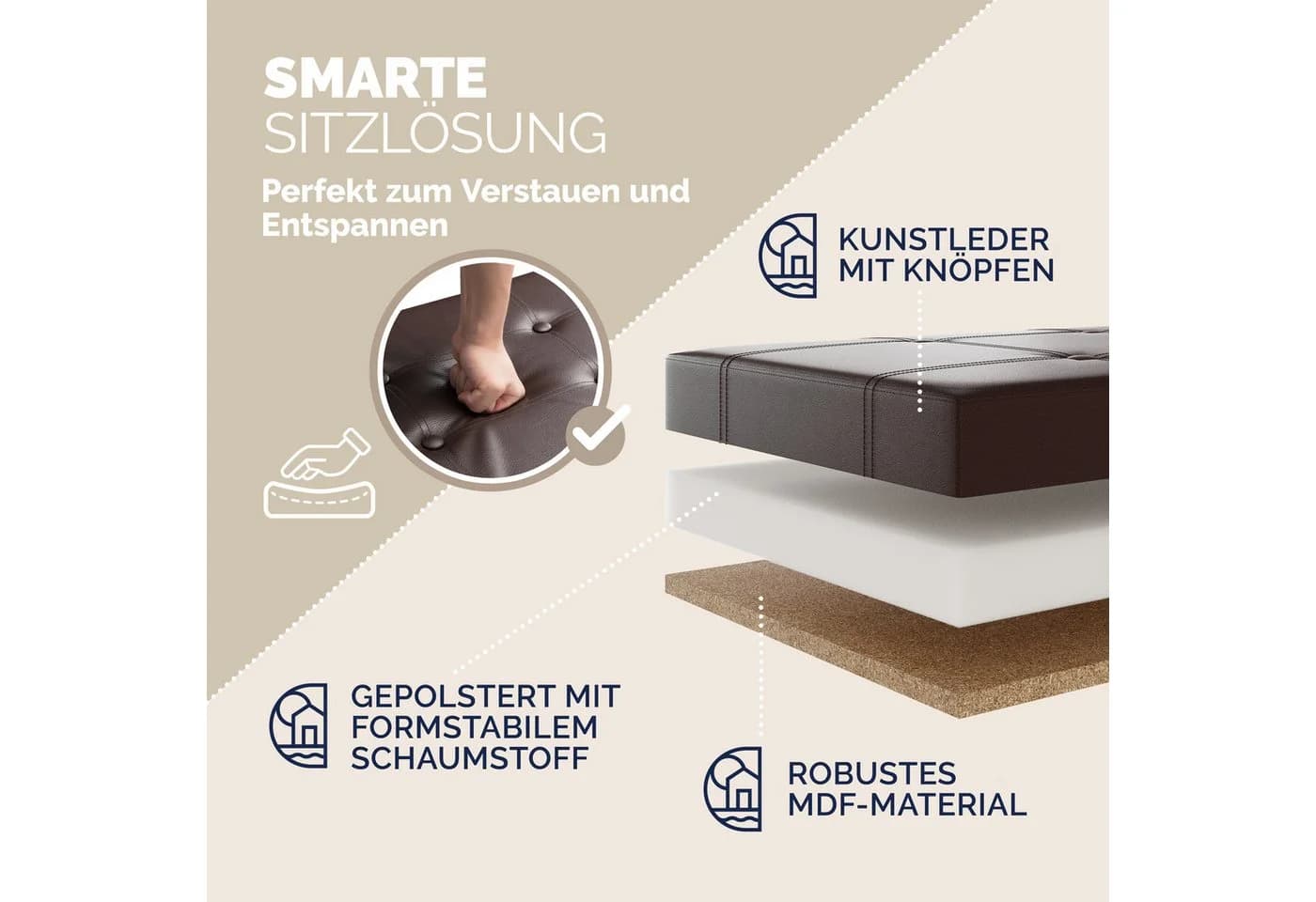Casaria Sitzbank 1-St. Klappbar Gepolstert Kunstleder 130L Flur Schlafzimmer - Bild 4